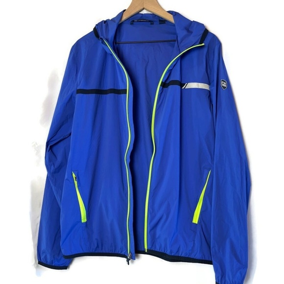 CUTTER & BUCK Men's Breaker Sport Stretch Jacket Blue Size Medium Golf UPF Hood - Picture 2 of 12